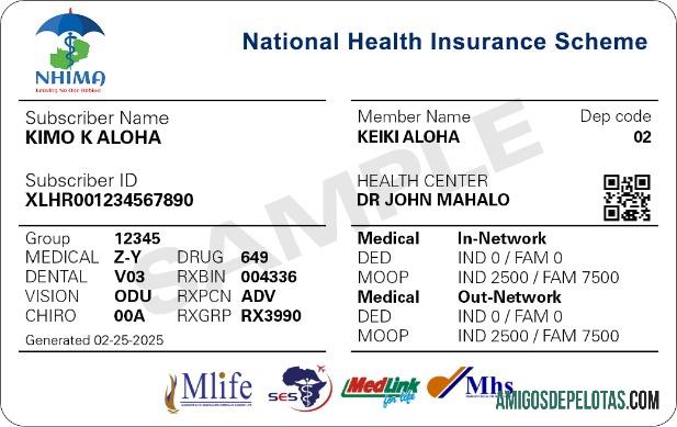 Cartão de seguro saúde da Zâmbia exemplo real